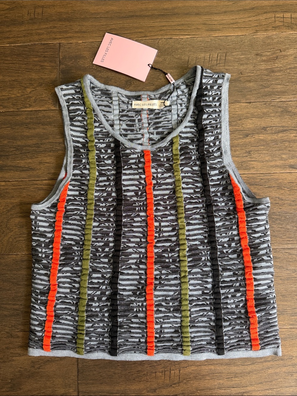 NWT Avec Les Filles Women's Novel Stitch Stripe Tank Top M